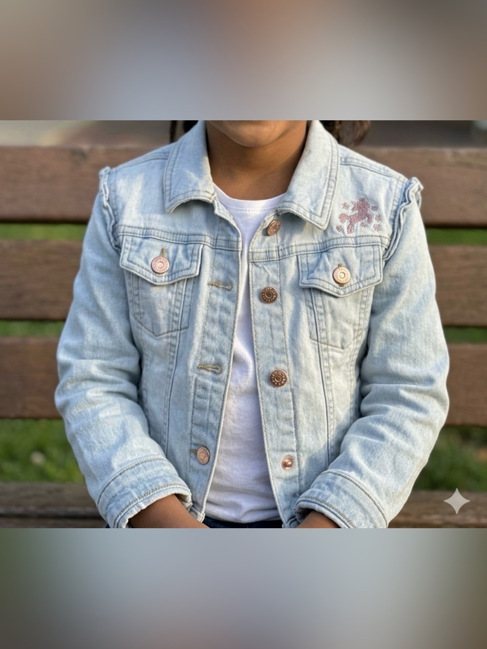 Nanette Lepore Light Blue Girls' Denim Jacket with Embroidered Detail - Size 8